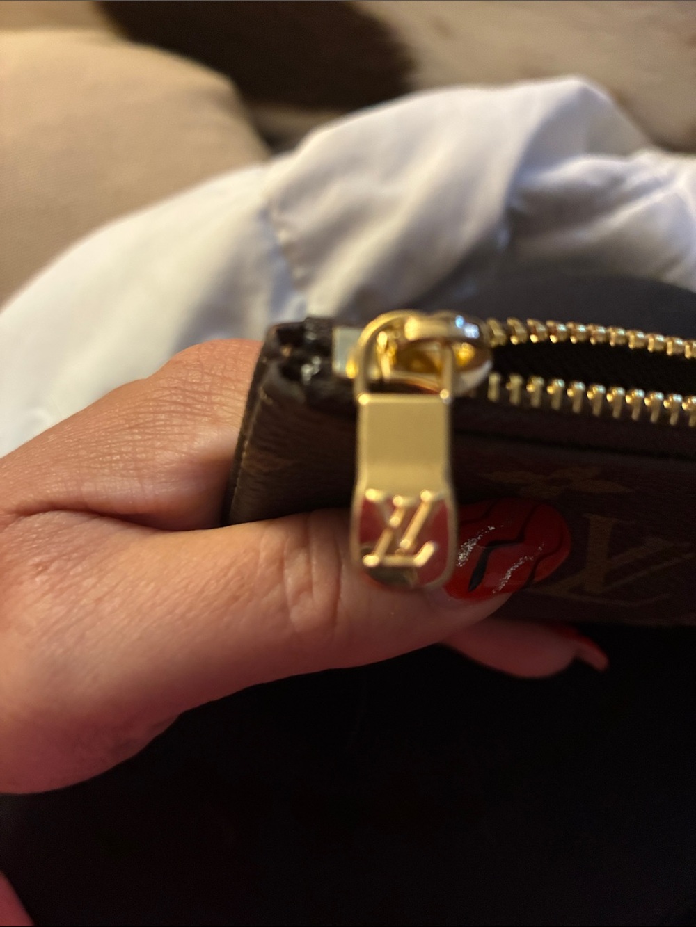 Source Unknown Brown Monogram Key Pouch with Gold Hardware - Picture 2 of 3